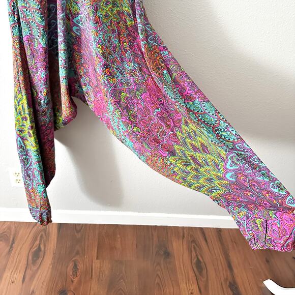LikeMary Bohemian Print Multicolor Harem Jumpsuit women's size S/M - Picture 5 of 11
